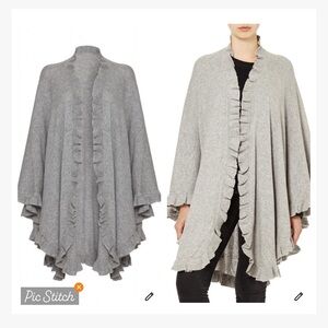 Lona Scott Cashmere Frilly Ruffled Cape Gray